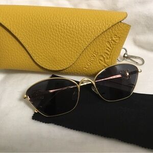 Loewe Yellow Leather Case with Gold Metal Frame Sunglasses